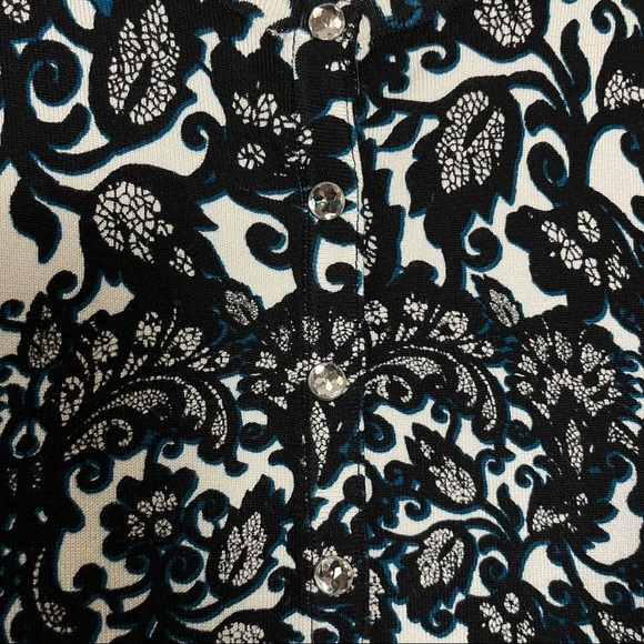 Whimsigoth Baroque Scroll Floral Lace Look Cardigan Sweater Crystal Buttons M - Picture 2 of 4